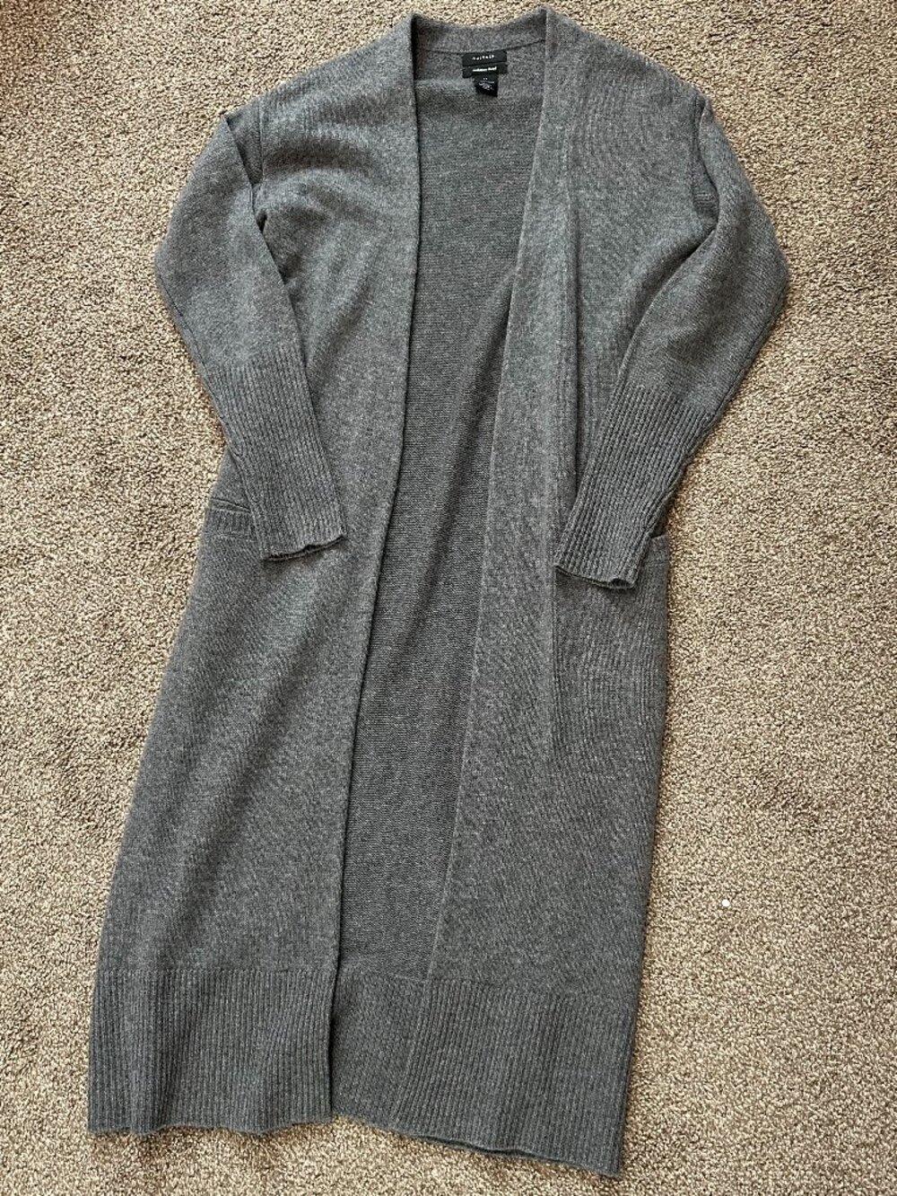 Halogen Cashmere Blend Long Cardigan Gray Open Front Size XS (Fits S/M)